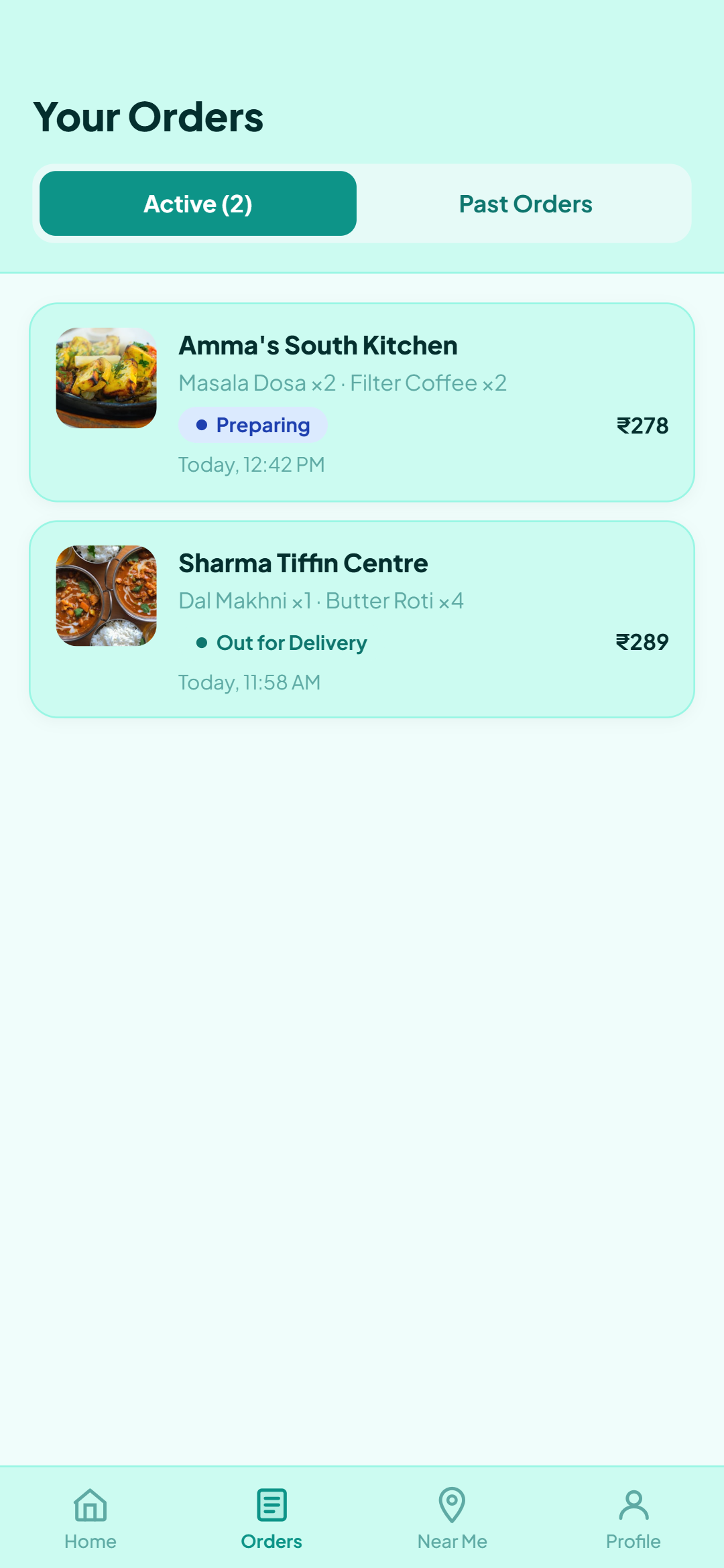 Order tracking screen