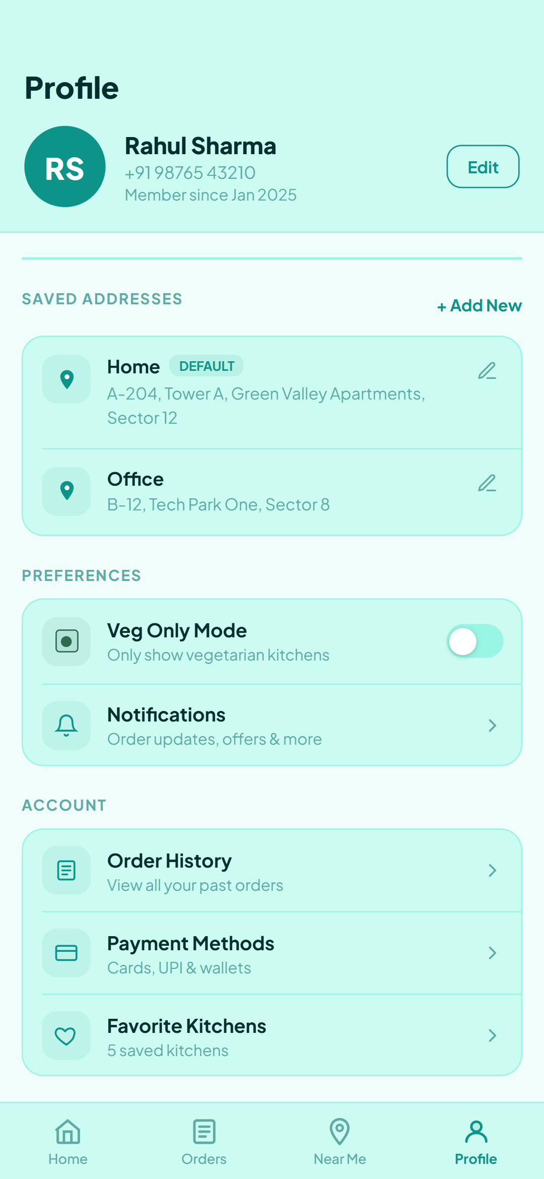 Profile screen